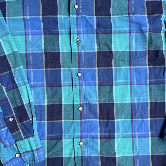 2/$18 SALE! Nordstrom‎ Button Up Shirt Mens Medium Blue Plaid Preppy Old Money - Picture 2 of 8